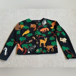Michael Simon M Forest Animals Sweater Cardigan Embroidered